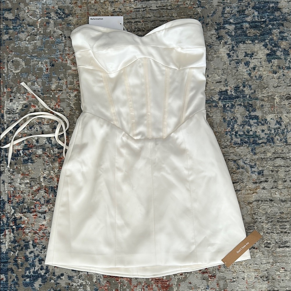 NWT REFORMATION White Silk Bustier Mini Dress